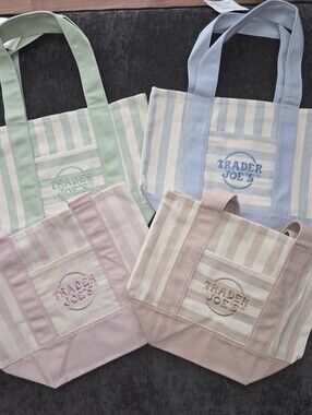 Set Of 4 Striped Trader Joe's Mini Canvas Tote Bags - Summer Edition